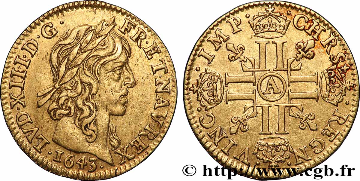 LOUIS XIII LE JUSTE Demi-louis d or aux huit L (effigie de Jean Warin) 1643 Paris TTB/TTB+
