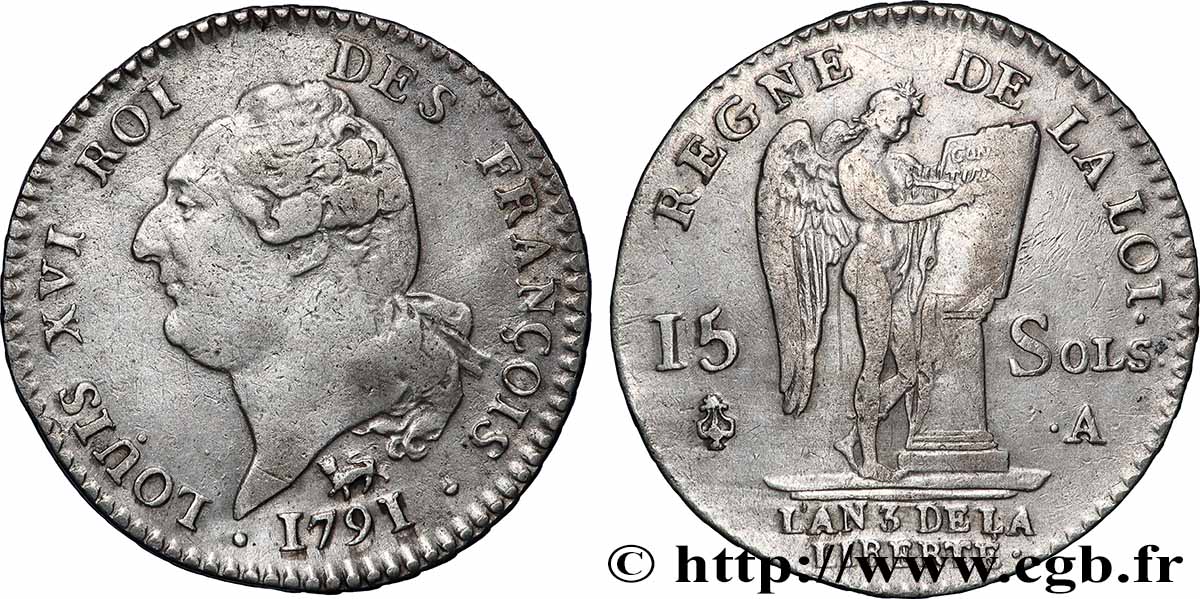 LOUIS XVI 15 sols dit au génie , type FRANÇOIS 1791 Paris XF