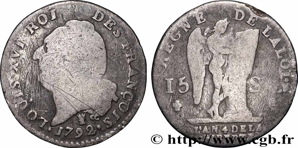 LOUIS XVI 15 sols dit au génie , type FRANCOIS 1792 Limoges VF