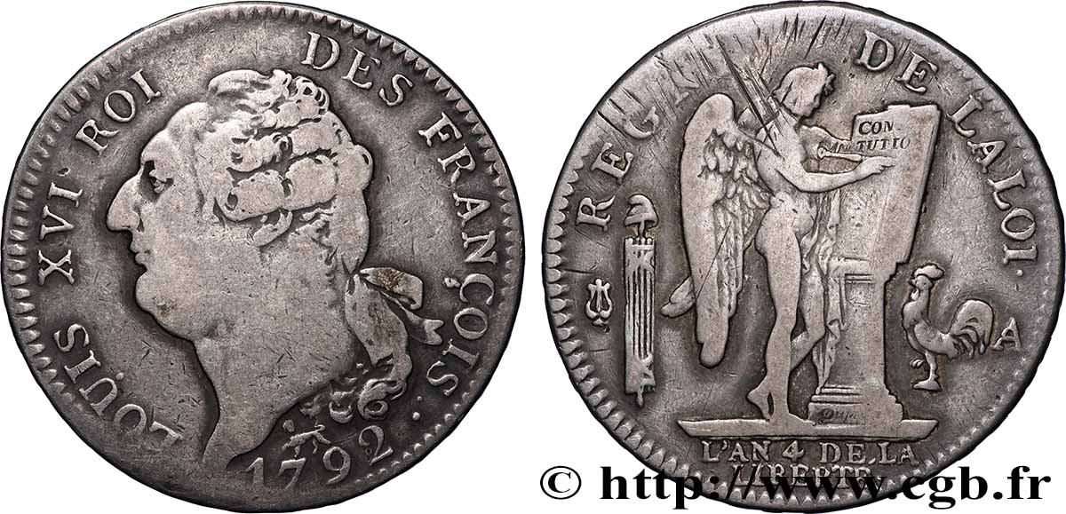 LOUIS XVI Écu dit au génie , type FRANÇOIS 1792 Paris VF