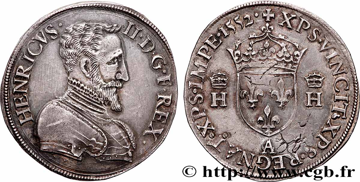 HENRY II Teston à la tête nue, 1er type 1552 Paris AU