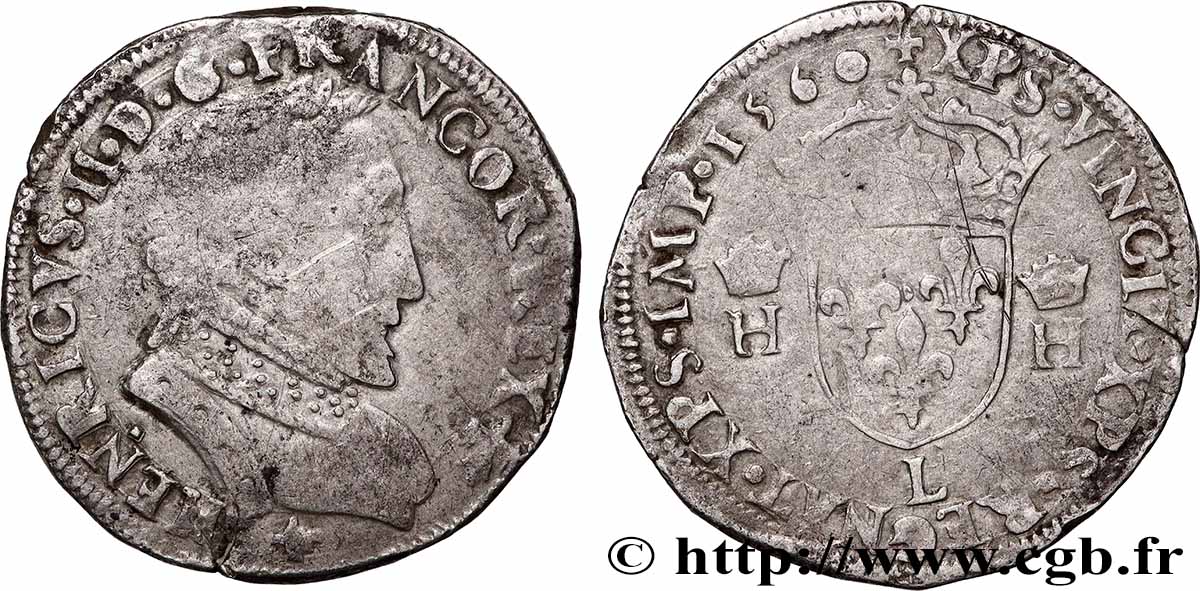 FRANÇOIS II. MONNAYAGE AU NOM D HENRI II Teston au buste lauré, 2e type 1560 Bayonne TTB