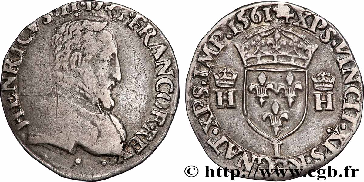CHARLES IX COINAGE IN THE NAME OF HENRY II Demi-teston à la tête nue, 5e type 1561 Limoges VF/AU