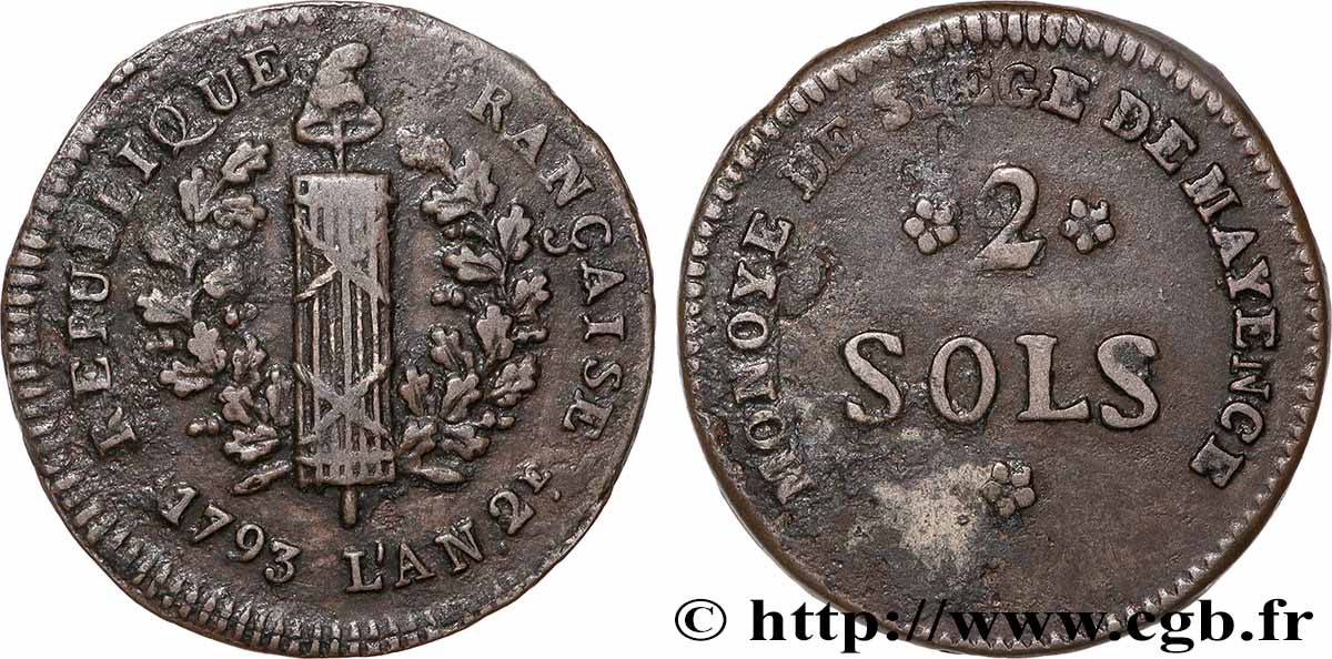 SIEGE OF MAINZ 2 sols 1793 Mayence AU