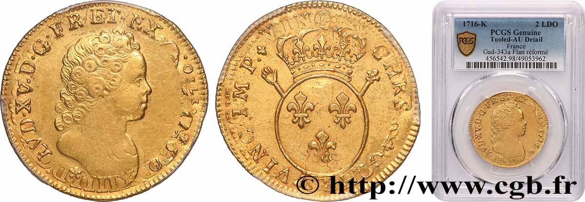 LOUIS XV DIT LE BIEN AIMÉ Double louis d or aux insignes 1716 Bordeaux TTB/TTB+