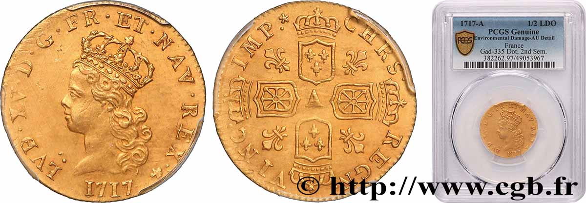 LOUIS XV THE WELL-BELOVED Demi-louis d’or aux quatre écus couronnés 1717 Paris SPL