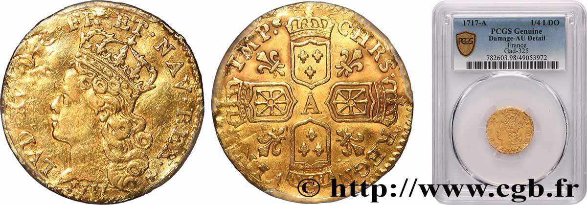 LOUIS XV DIT LE BIEN AIMÉ Quart de louis aux quatre écus couronnés 1717 Paris B/TB