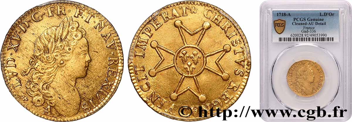 LOUIS XV THE WELL-BELOVED Louis d’or à la croix de chevalier 1718 Paris AU