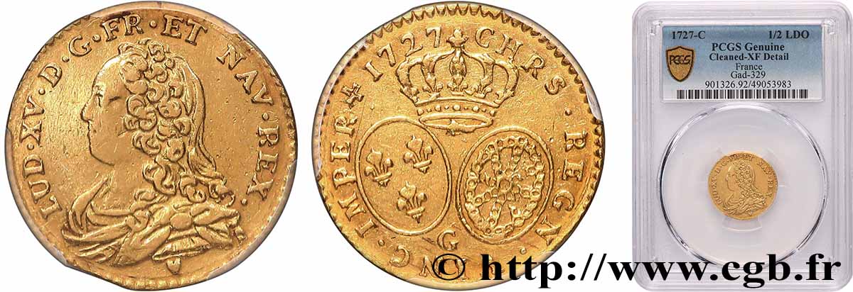 LOUIS XV DIT LE BIEN AIMÉ Demi-louis d or aux écus ovales, buste habillé 1727 Poitiers TTB+