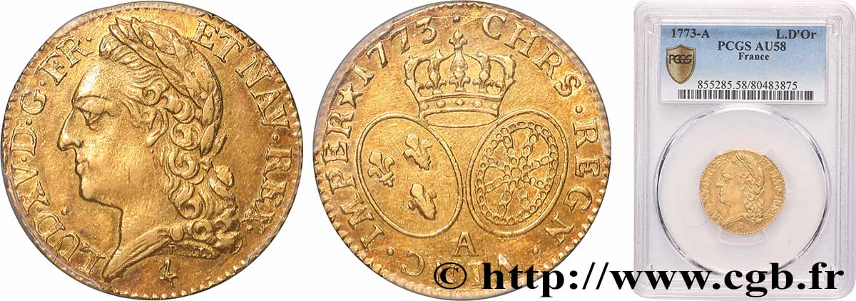 LOUIS XV DIT LE BIEN AIMÉ Louis d or aux écus ovales, buste lauré 1773 Paris SUP58