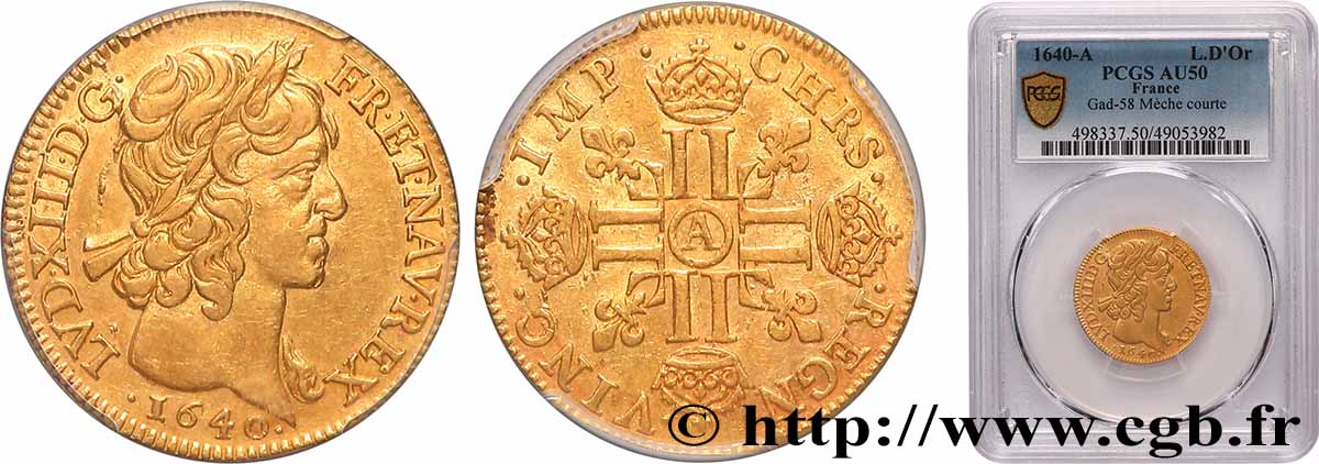 LOUIS XIII LE JUSTE Louis d or aux huit L (effigie de Jean Warin) 1640 Paris, Monnaie du Louvre TTB50