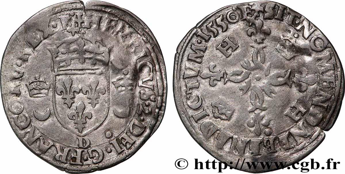 HENRY II Douzain aux croissants 1550 Lyon XF