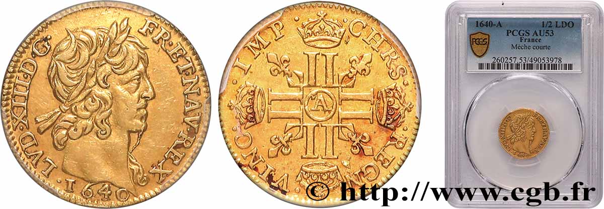 LOUIS XIII LE JUSTE Demi-louis d or aux huit L (effigie de Jean Warin) 1640 Paris, Monnaie du Louvre TTB53