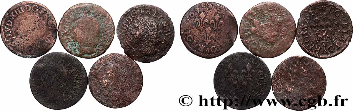 LOUIS XIII LE JUSTE Double tournois, lot de 5 ex. s.m. Atelier indéterminé Lot
