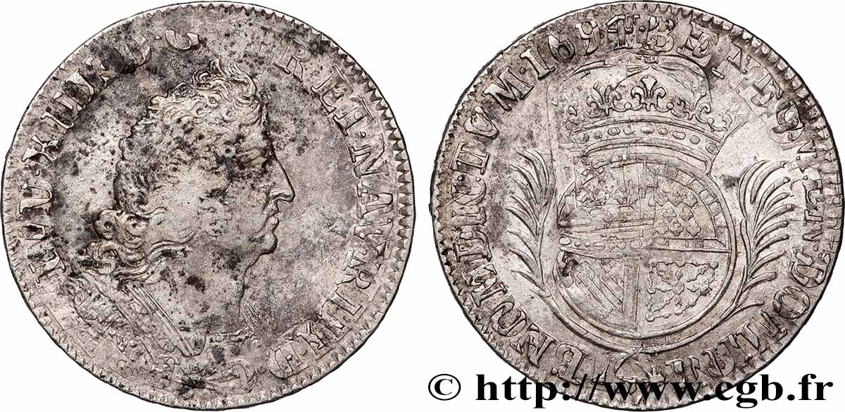 LOUIS XIV LE GRAND OU LE ROI SOLEIL Quart d écu de Flandre aux palmes 1694 Lille TB+/TTB+