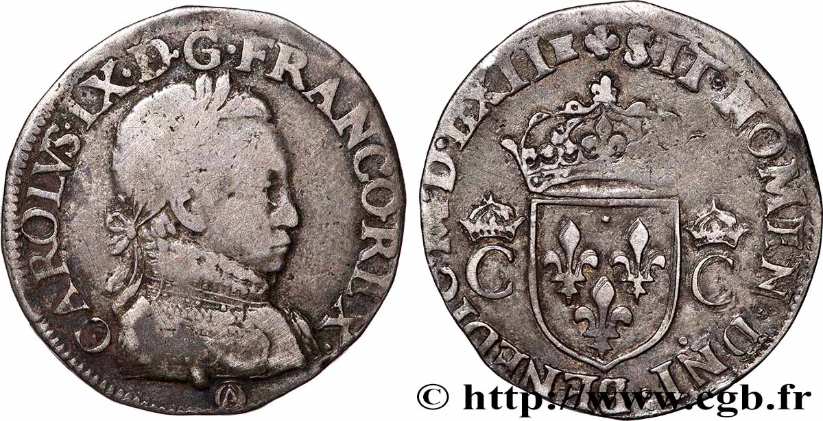 CHARLES IX Teston, 8e type, dit “morveux” 1562 Orléans TB+