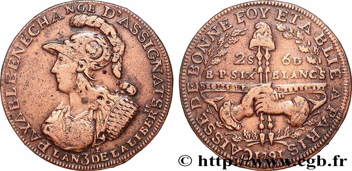 REVOLUTION COINAGE Six blancs de Montagny 1791 VF/XF