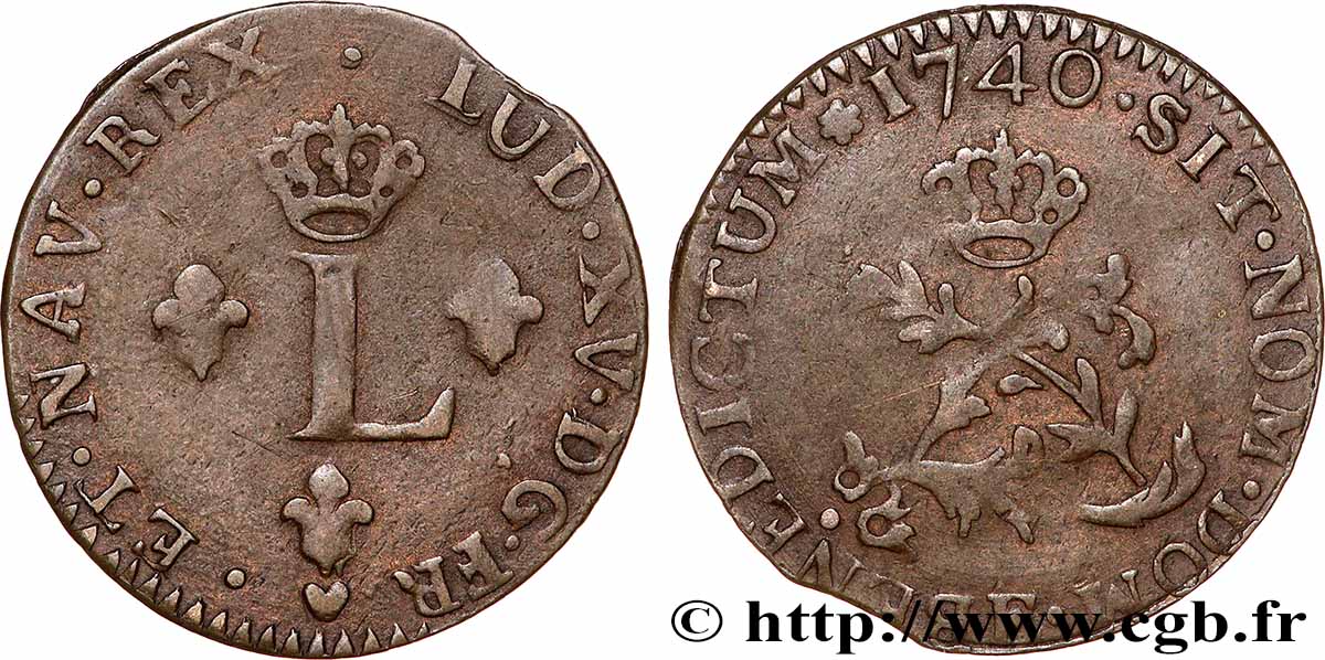 LOUIS XV DIT LE BIEN AIMÉ Double sol de billon, faux d’époque 1740 Tours TB