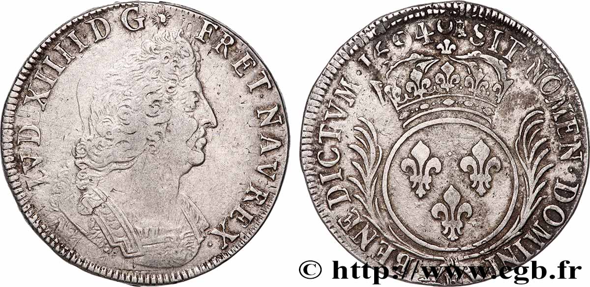 LOUIS XIV THE SUN KING Écu aux palmes 1694 Bordeaux SS/fVZ