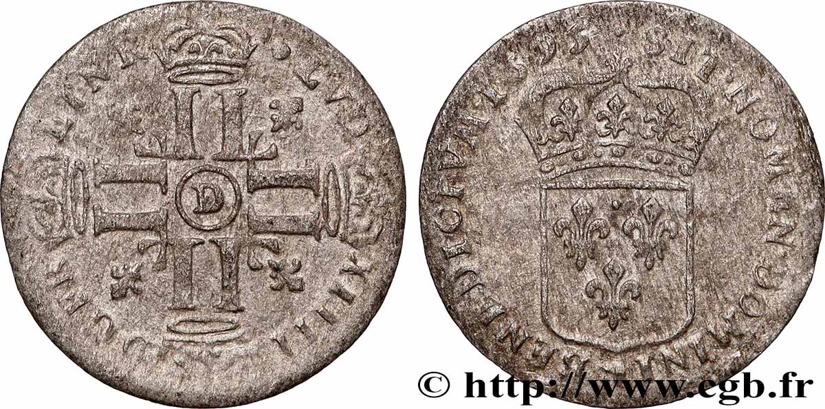 LOUIS XIV LE GRAND OU LE ROI SOLEIL Quinzain aux huit L 1695 Lyon TB+