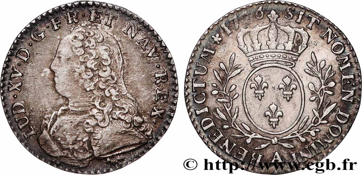 LOUIS XV DIT LE BIEN AIMÉ Dixième d’écu aux branches d’olivier, buste habillé 1726 Paris TTB