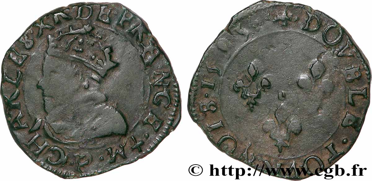 CHARLES X, CARDINAL DE BOURBON Double tournois, type de Dijon 1595 Dijon TB
