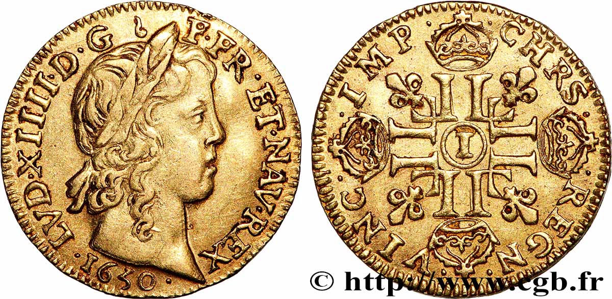 LOUIS XIV LE GRAND OU LE ROI SOLEIL Louis d’or aux huit L, portrait à la mèche longue 1650 Limoges TTB