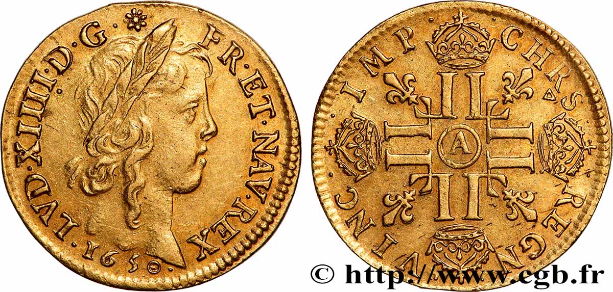 LOUIS XIV LE GRAND OU LE ROI SOLEIL Louis d’or aux huit L, portrait à la mèche longue 1650 Paris TTB+/SUP