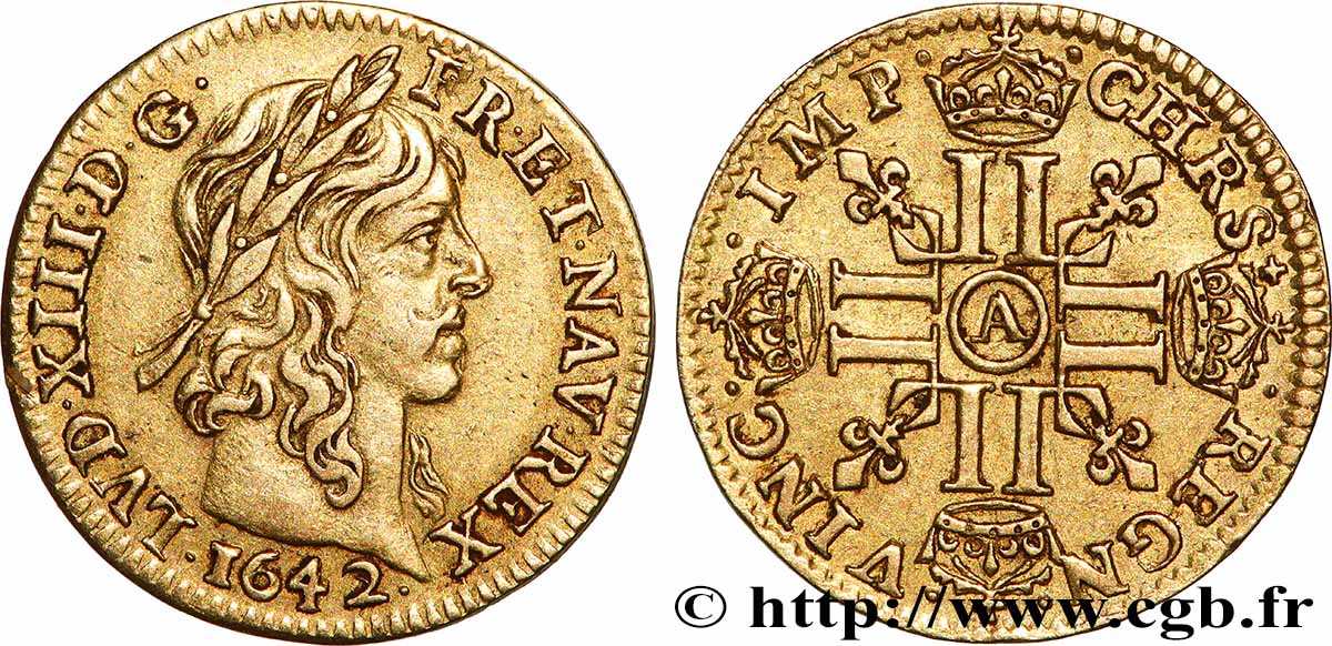 LOUIS XIII Demi-louis d or aux huit L (effigie de Jean Warin) 1642 Paris fVZ