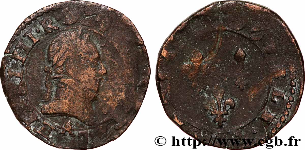THE LEAGUE. COINAGE IN THE NAME OF HENRY III Double tournois n.d. Paris VF/VG