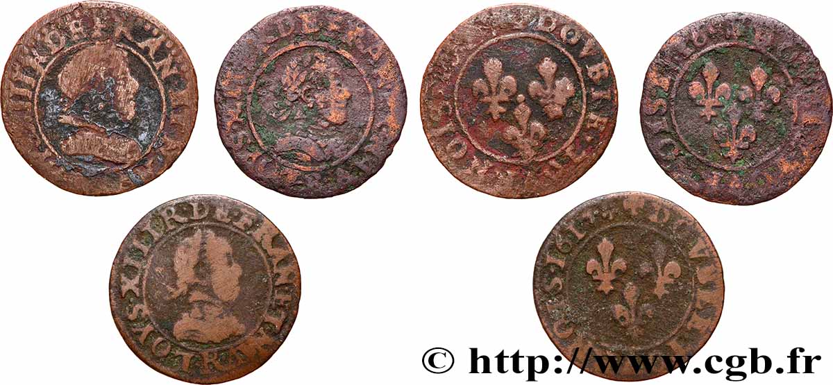 LOUIS XIII LE JUSTE Double tournois, lot de 3 ex. s.m. Atelier indéterminé Lot