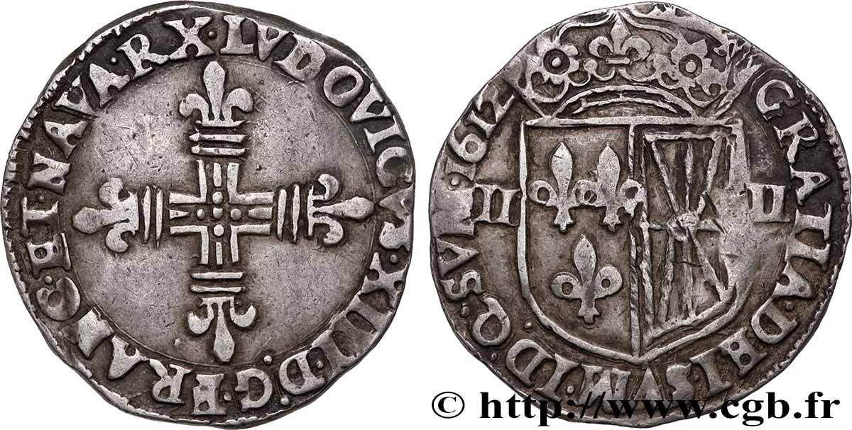 LOUIS XIII Quart d écu de Navarre 1612 Saint-Palais SS
