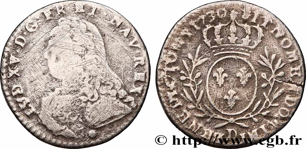LOUIS XV THE WELL-BELOVED Dixième d’écu aux branches d’olivier, buste habillé 1730 Lyon fS/S