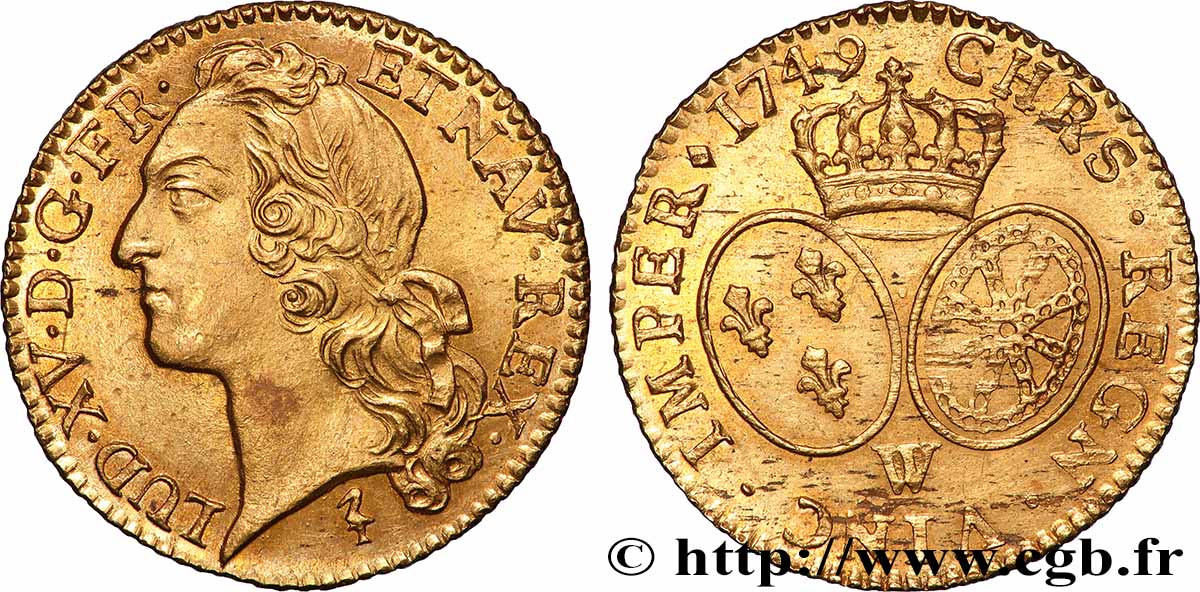 LOUIS XV DIT LE BIEN AIMÉ Louis d’or aux écus ovales, tête ceinte d’un bandeau 1749 Lille SUP