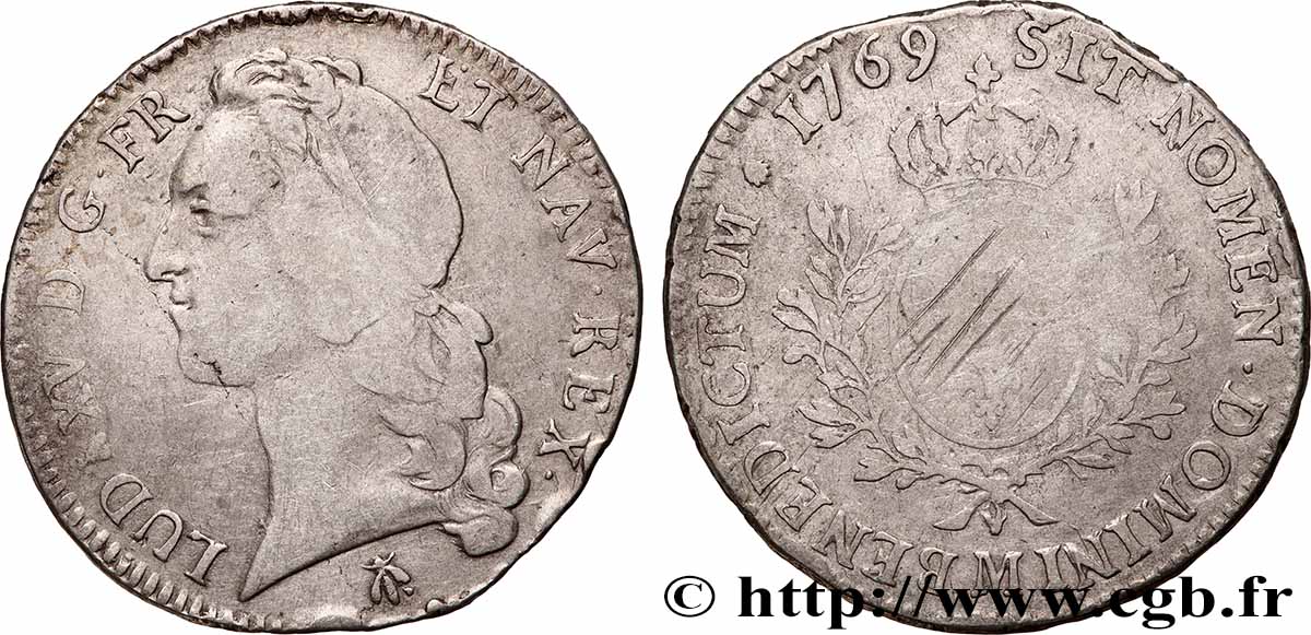 LOUIS XV THE WELL-BELOVED Écu aux branches d’olivier, tête ceinte d’un bandeau 1769 Toulouse fSS/S