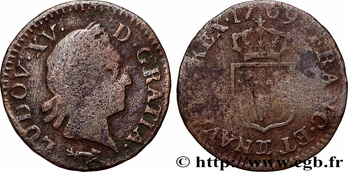 LOUIS XV THE WELL-BELOVED Liard dit à la vieille tête 1769 Besançon S/fS