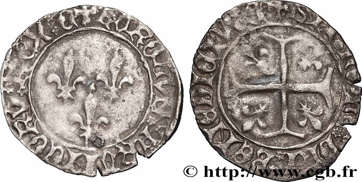CHARLES VII LE VICTORIEUX Blanc aux trois lis s.m. Chinon TTB