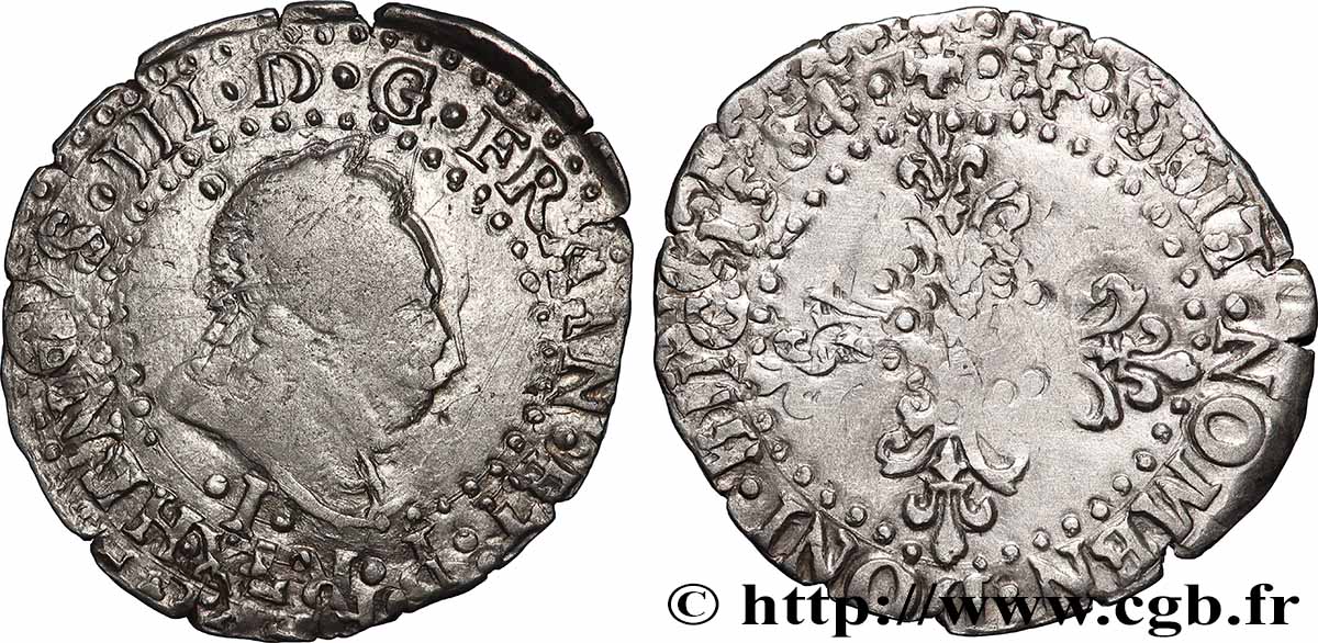 HENRY III Quart de franc au col plat 1584 Limoges BC+