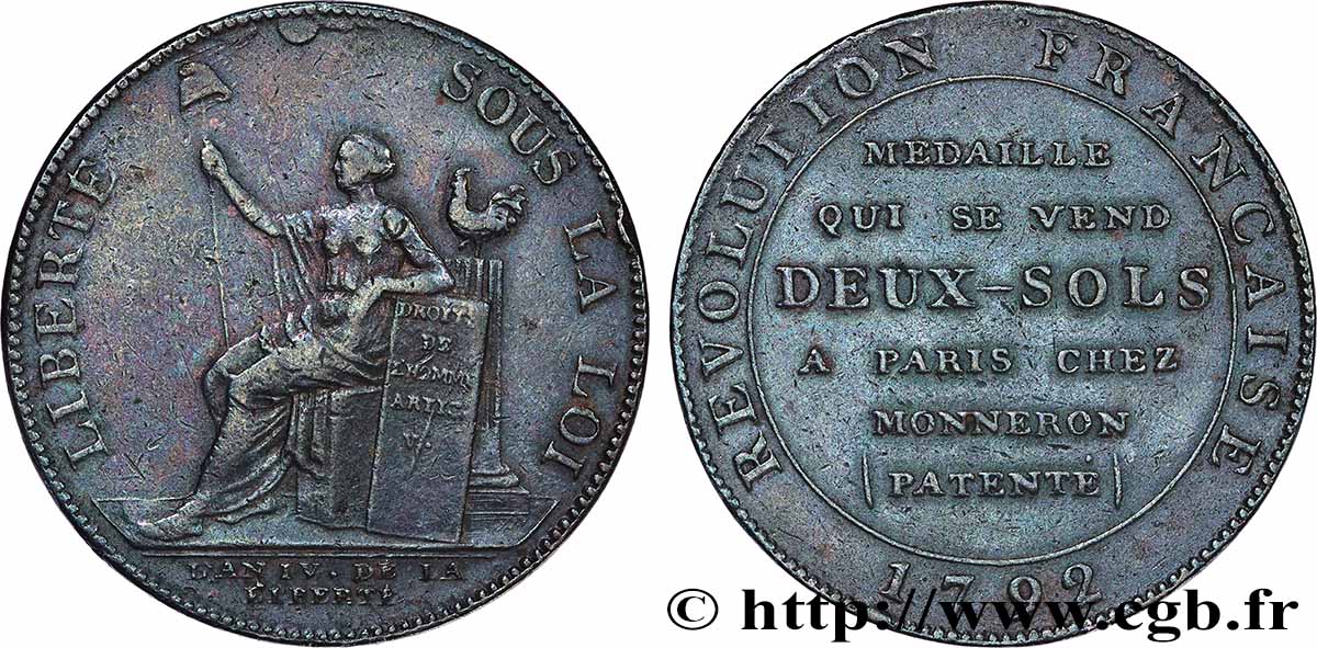 REVOLUTION COINAGE Monneron de 2 sols à la Liberté 1792 Birmingham, Soho BB/q.SPL
