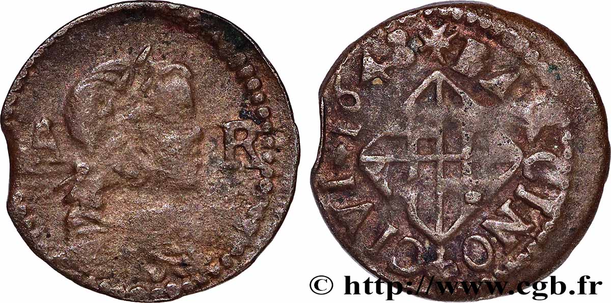 ESPAGNE - COMTÉ DE BARCELONE - LOUIS XIV LE GRAND OU LE ROI SOLEIL Ardit ou demi-sizain 1648 Barcelone TB