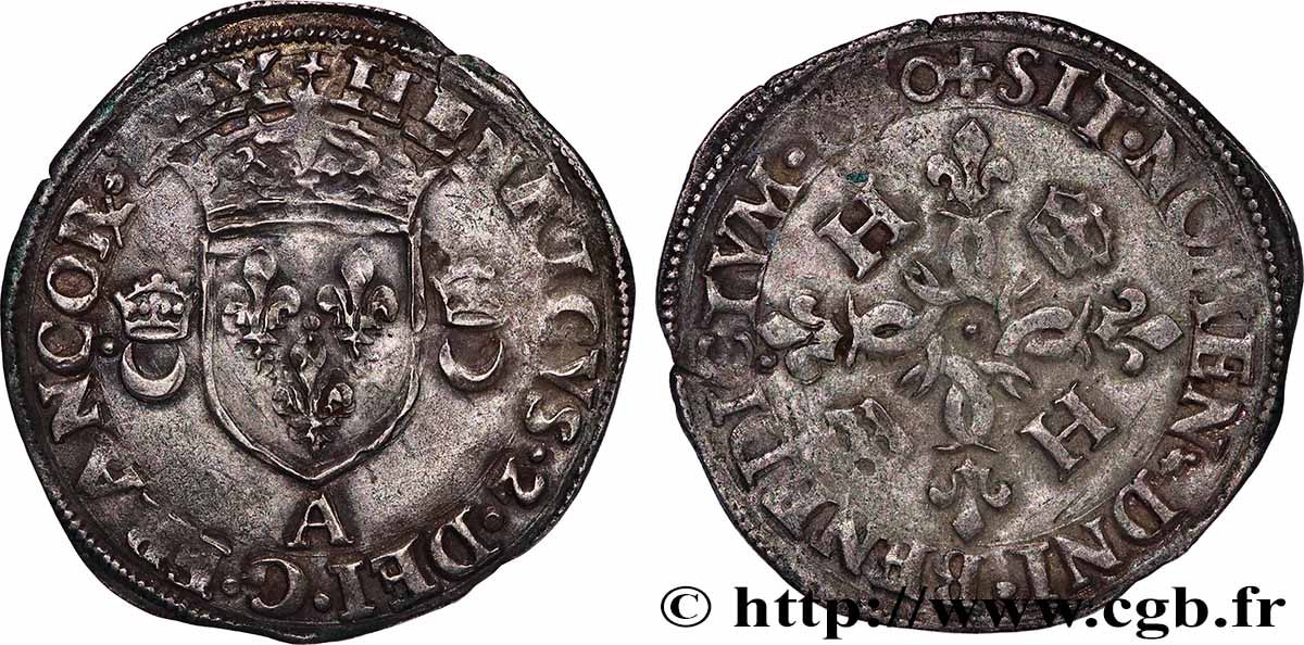 HENRI II Douzain aux croissants 1550 Paris TTB/TTB+