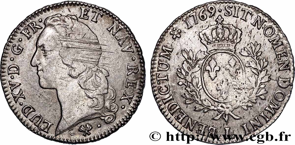 LOUIS XV THE WELL-BELOVED Écu aux branches d’olivier, tête ceinte d’un bandeau 1769 Bayonne SS/fSS