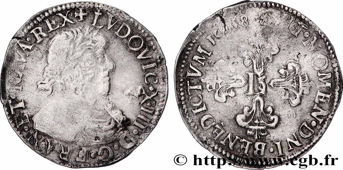 LOUIS XIII Demi-franc au buste lauré et au grand col orné de Troyes 1638 Troyes fSS