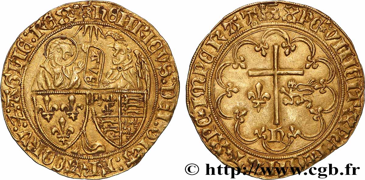 HENRY VI DE LANCASTRE - ROI DE FRANCE (1422-1453) - ROI D ANGLETERRE (1422-1461) et (1470-1471) Salut d or s.m. Rouen SUP