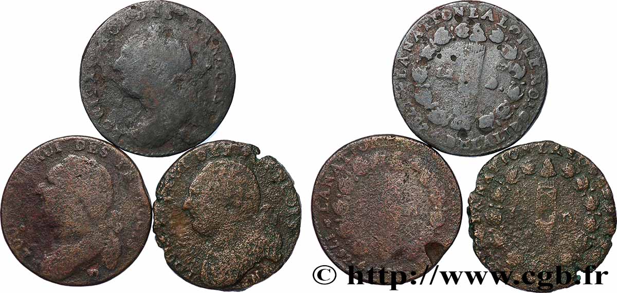 LOUIS XVI (MONARQUE CONSTITUTIONNEL) 12 deniers dit au faisceau , type FRANCOIS, lot de 3 ex. n.d. Ateliers divers lot