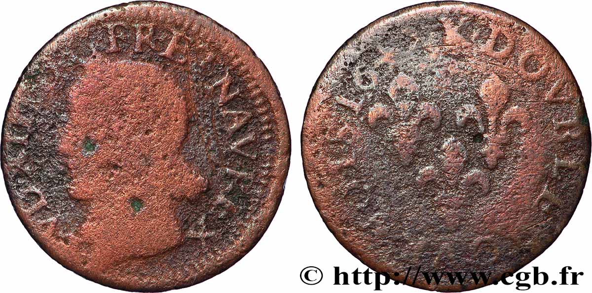 LOUIS XIII Double tournois, type de Warin 1642 Bordeaux SGE