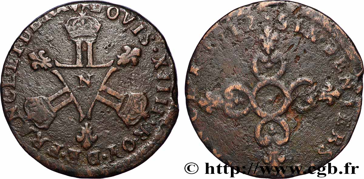 LOUIS XIV THE SUN KING Pièce de six deniers 1712 Montpellier S/SGE