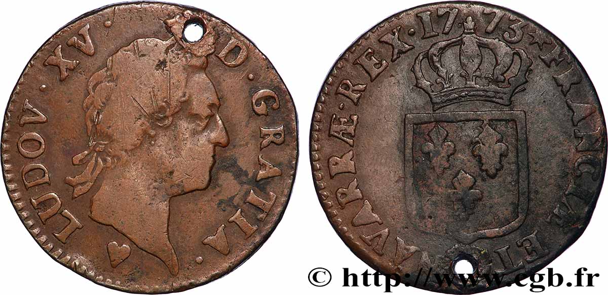 LOUIS XV THE WELL-BELOVED Sol dit à la vieille tête 1773 Strasbourg fSS/SS