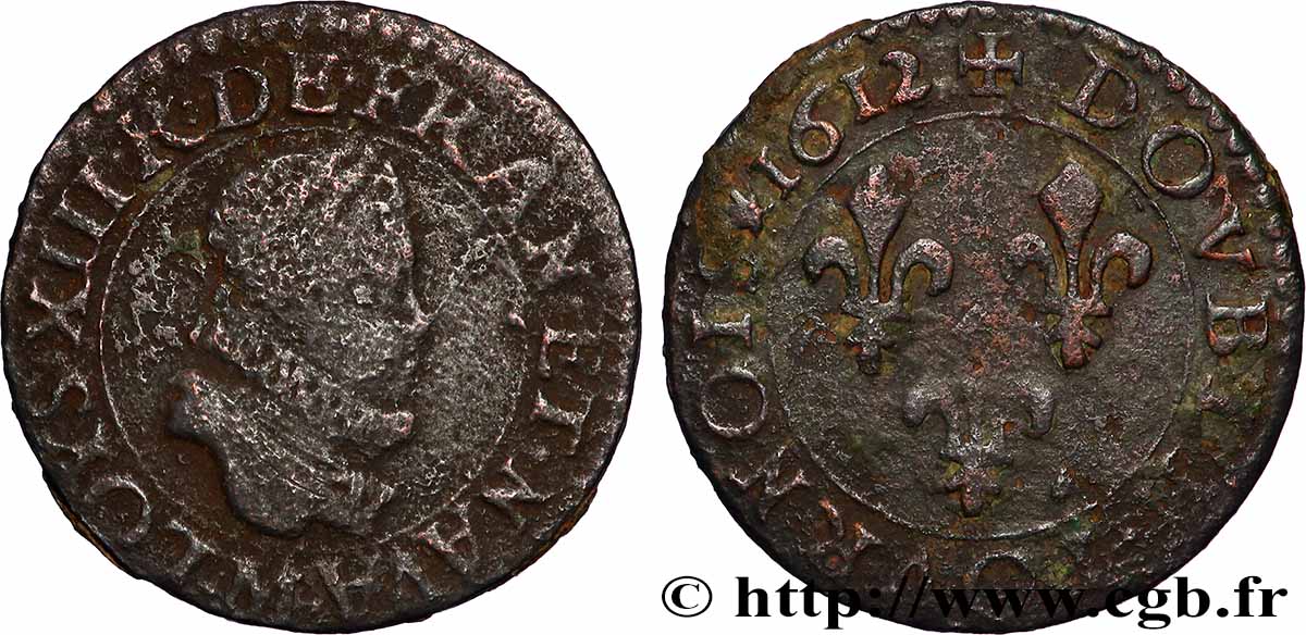 LOUIS XIII Double tournois 1612 Toulouse S