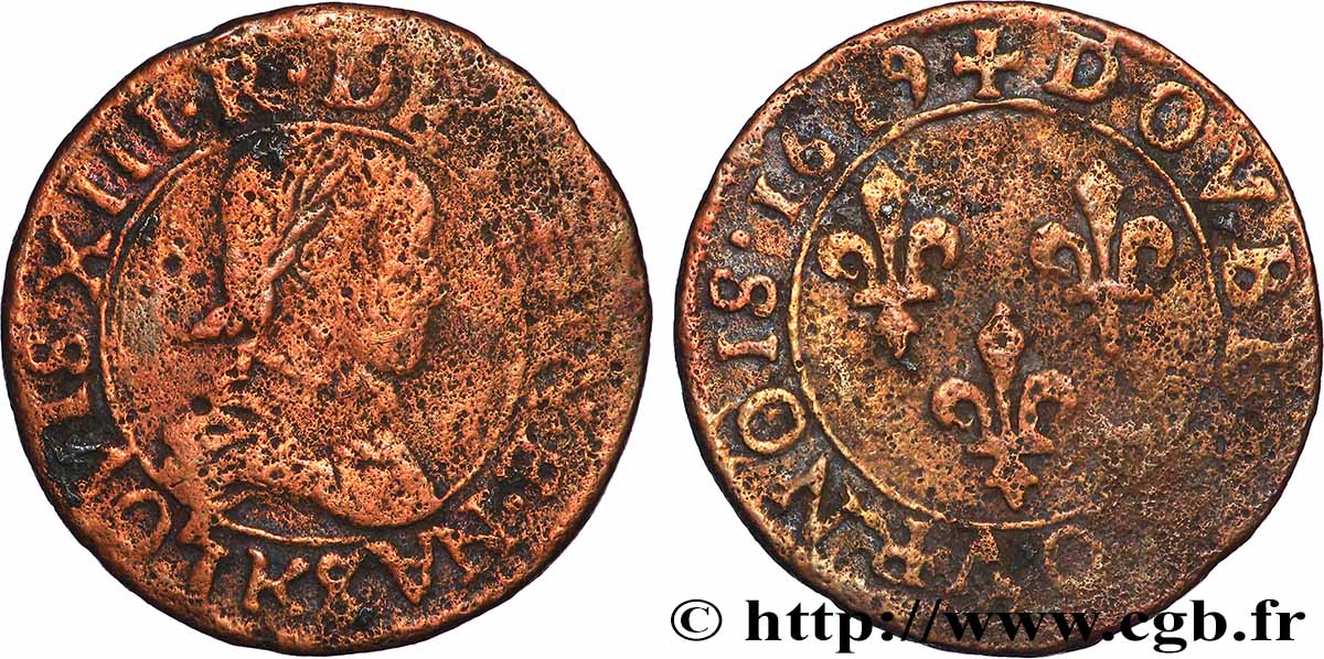 LOUIS XIII Double tournois, type 4 1619 Bordeaux S